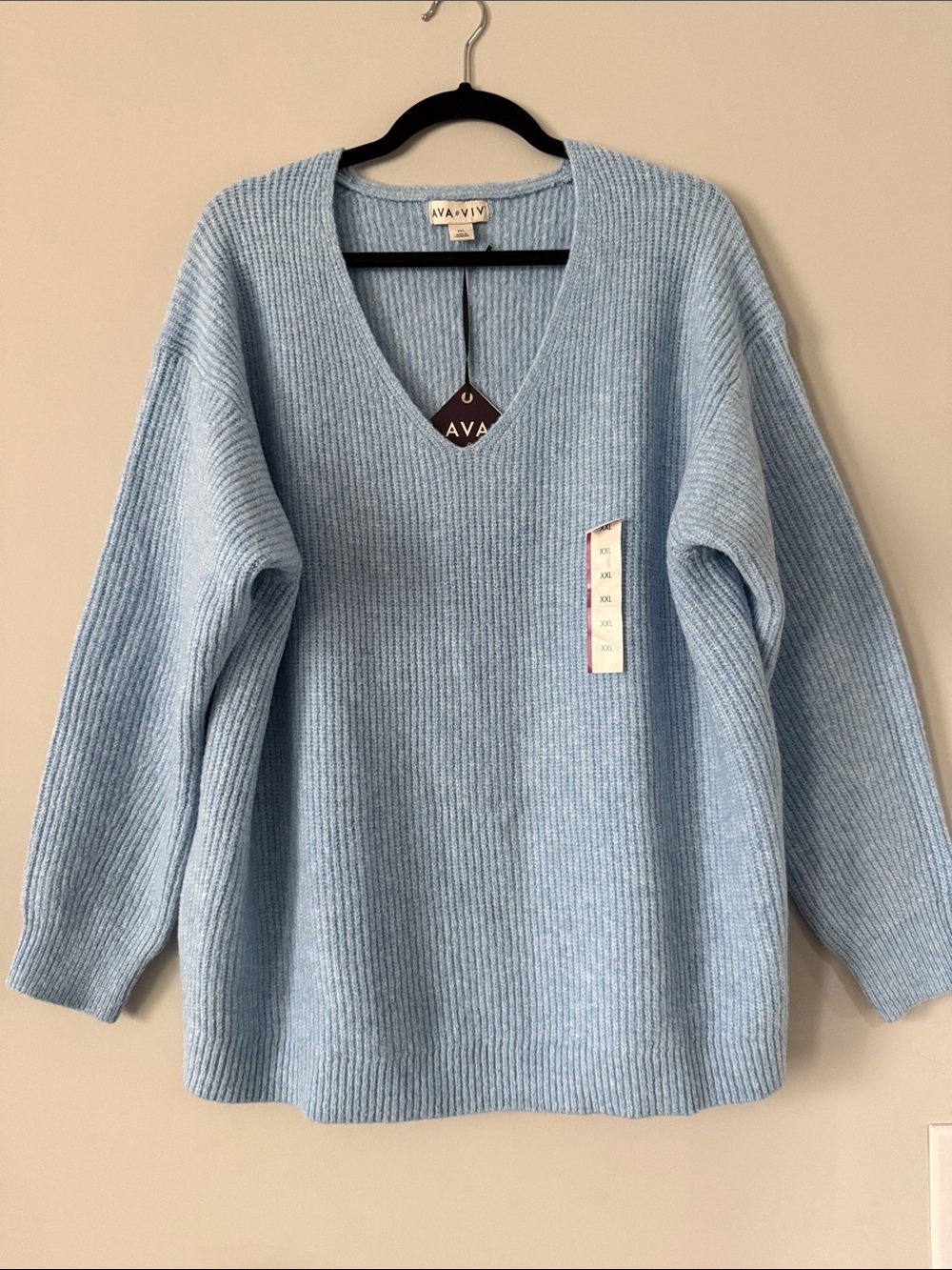 Ava & Viv Sky Blue V-Neck Ribbed Women's Sweater
